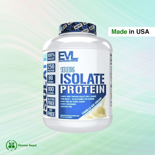 EVL 100% Isolate Whey Protein Powder (Vanilla Ice Cream Flavor) - 5lbs