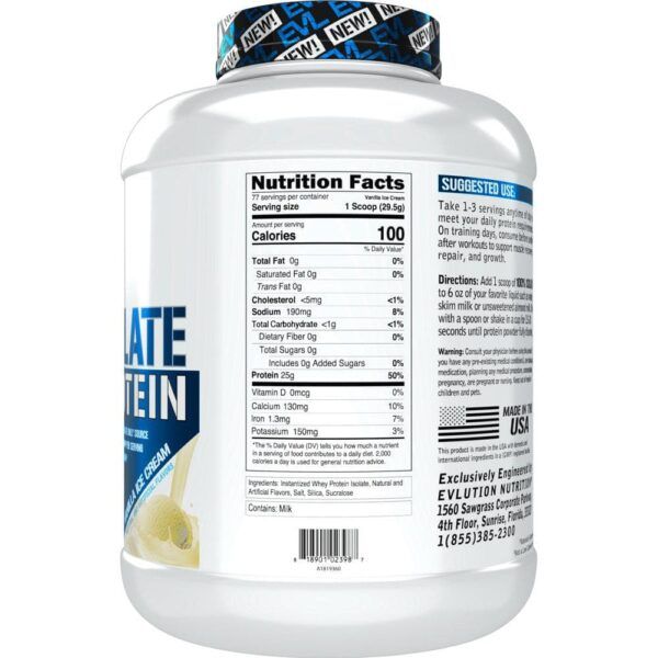 EVL 100% Isolate Whey Protein Powder (Vanilla Ice Cream Flavor) - 5lbs