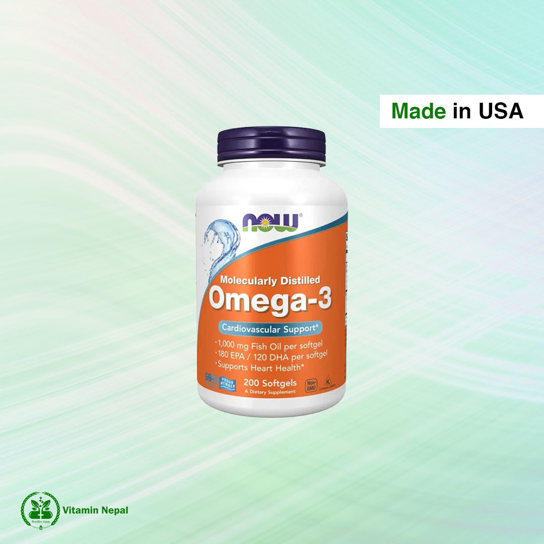 Now Omega 3 Fish Oil 1000mg – 200 Capsules - Vitamin Nepal