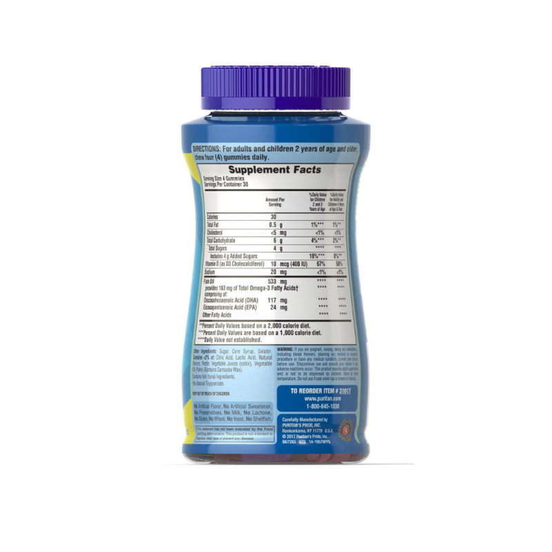 Puritan's Pride Kid's Omega-3 + VitaminD3 - supplement facts