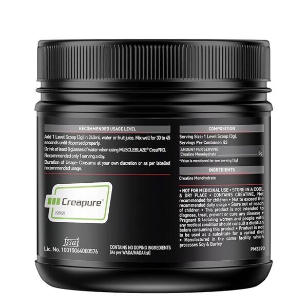 MuscleBlaze CREAPRO Creatine Monohydrate (250g)- 83 Servings Serving size