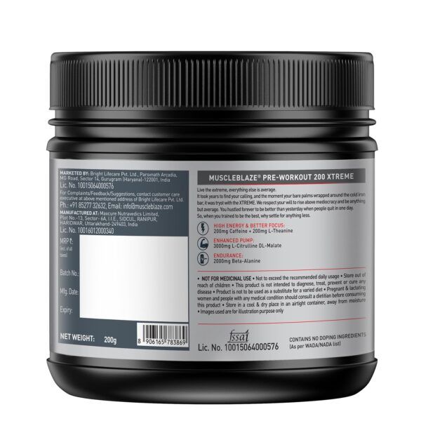 MuscleBlaze Pre Workout 200 Xtreme side