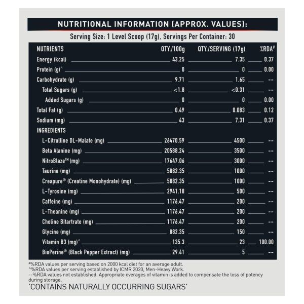 MuscleBlaze Wrath X Pre Workout with Caffeine Creatine Monohydrate-500g NI