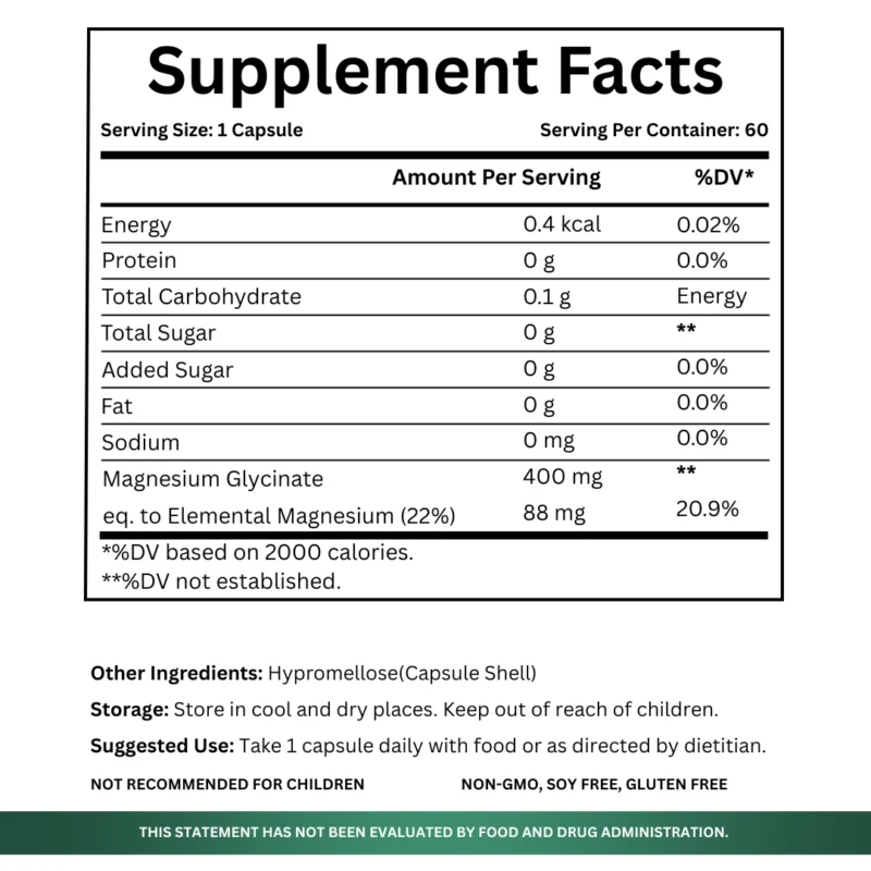 Naptocare Magnesium Glycinate Tablets Supplement Facts