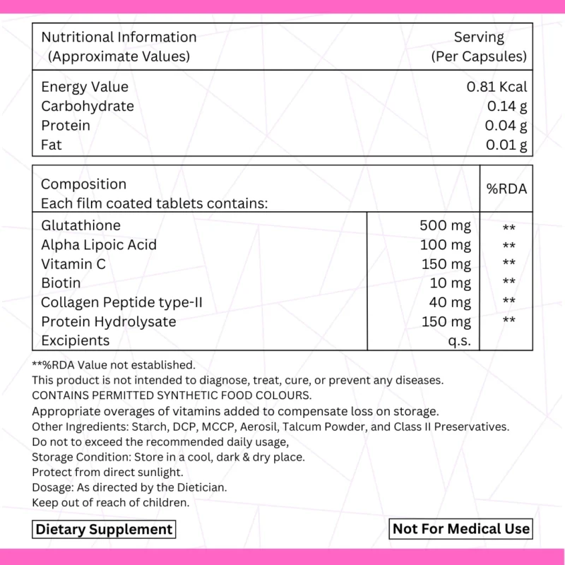 Glutathione 500mg Nutritional Information