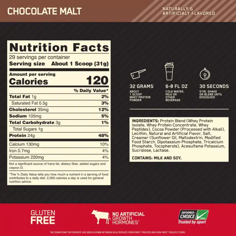 Optimum Nutrition Gold Standard 100% Whey Protein Powder Nutrition Fact