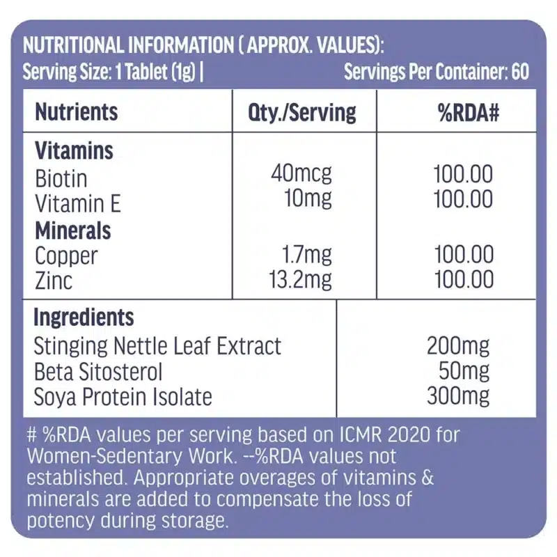 HK Vitals DHT Blocker Nutritional Information