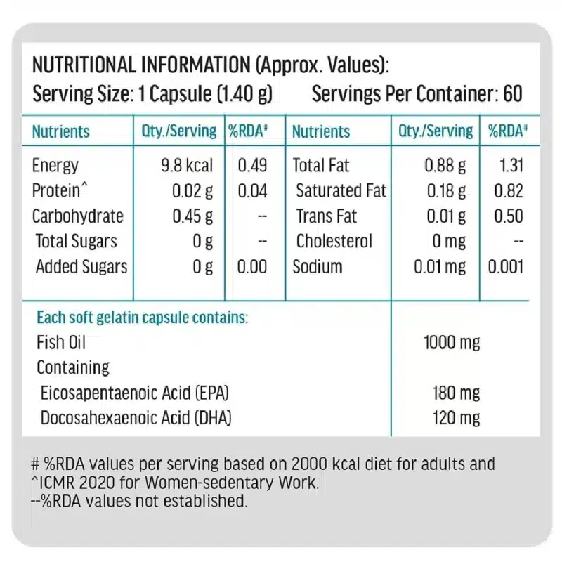 HK vitals Fish Oil with 180mg Nutrition Information