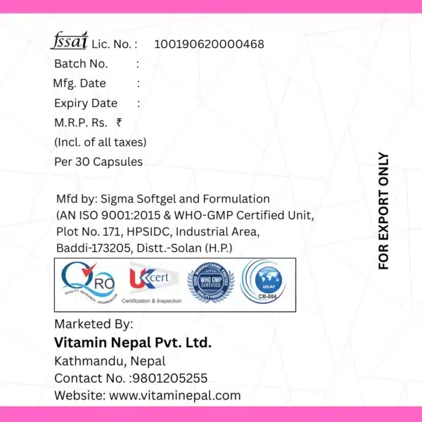 Glutathione 500mg Certification and other info