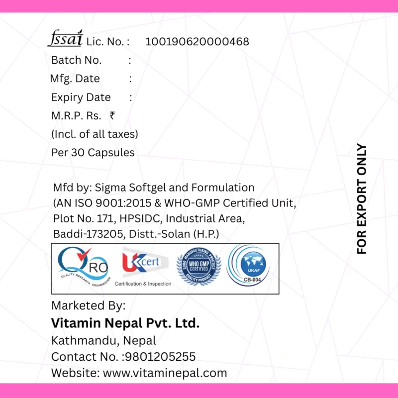 Glutathione 500mg Certification and other info